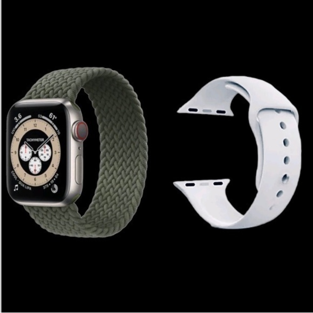 Lot of 3 ARMY GREEN Braided Solo Loop Fits Apple Watch gray band + bonus 42/44